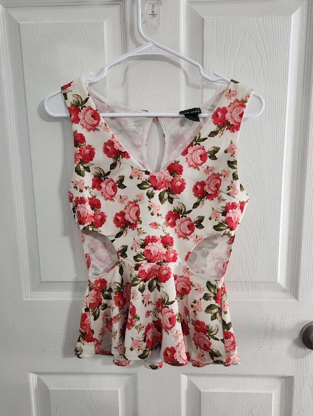 Wet seal Peplum cut out blouse y2k coquette Garden floral feminine Large - Picture 2 of 8